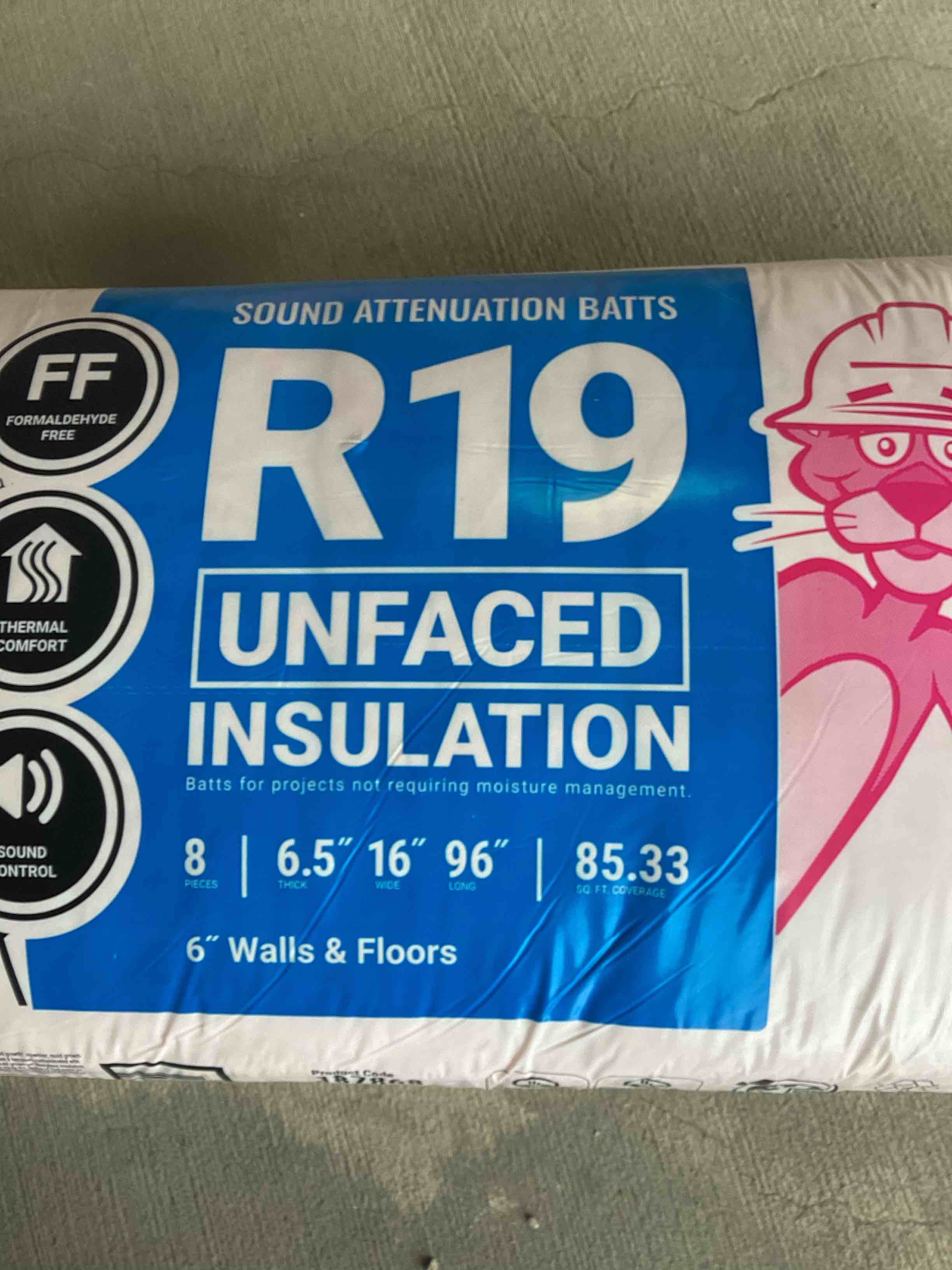 Condition photo showing New/Like New for owens corning 4 bags of r19 unfaced fiberglass insulation. 8 pieces per bag. 6.5” thick, 16” x 96”. 85.33 sq ft per roll