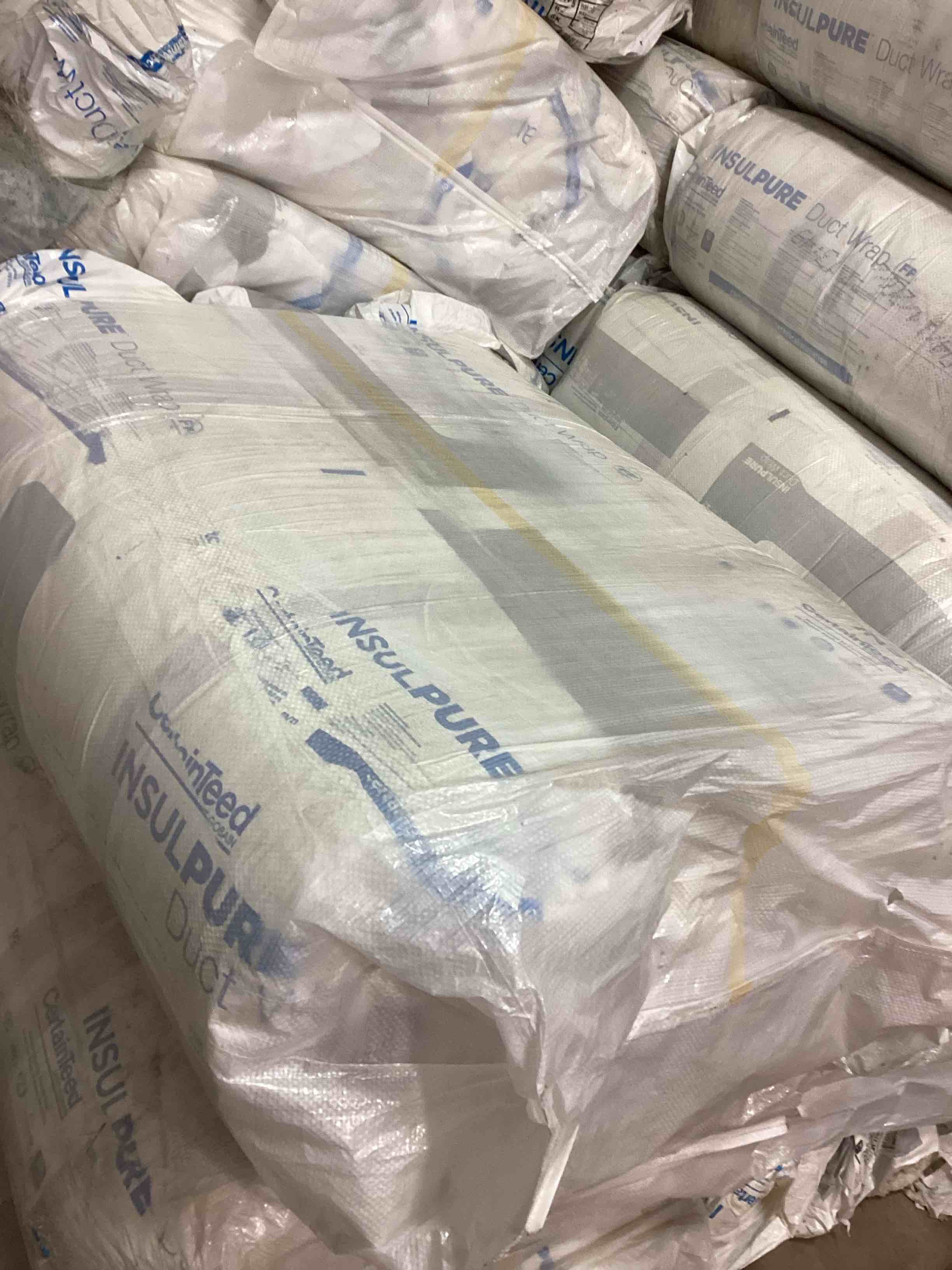 certainteed insulpure duct wrap. type 75. 4.5” thick, 48” wide, 40’ long. 160 sq ft per roll. 3 rolls to a bundle