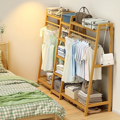 Bamboo Wood 51"/63"/75" W Luxury Clothes Rack Garment Rack 