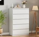 Jocoevol Modern White 5 Drawer Dresser for Bedroom, 15" D x 23.7" W x 40.4" H in Simply Chest of Drawers, Wood Storage Dresser with Deep Drawers for Living Room Hallway Entryway, White