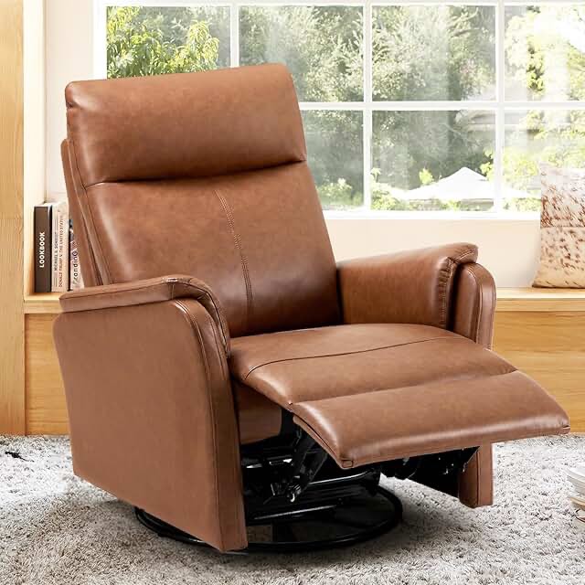 colamy recliner chair, living room sofa home theater seat pu leather couch with footrest cushion, swivel rocker modern bedroom glider chairs, cocoa. seat only. missing back rest
