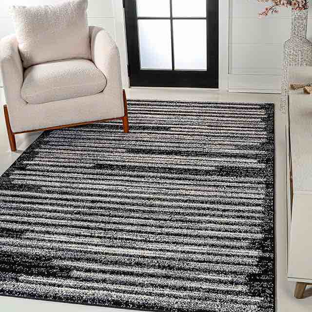 JONATHAN Y Khalil Modern Berber Stripe Black/Cream Indoor Area Rug, 8x10, Contemporary, Bohemian, Easy-Cleaning for Living Room, Bedroom, Kitchen, Pet Friendly, Non-Shedding