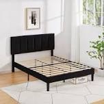 Upholstered Beige Metal Frame Queen Size Platform Bed Frame with 4 Storage Drawers and Headboard Wooden Slats Support