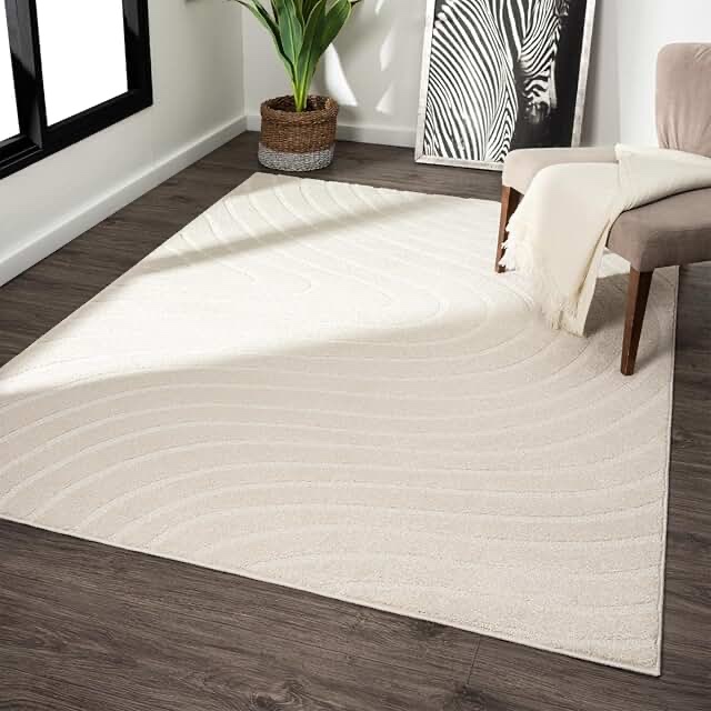 LUXE WEAVERS Modern Geometric Wave Cream 6x9 Area Rug