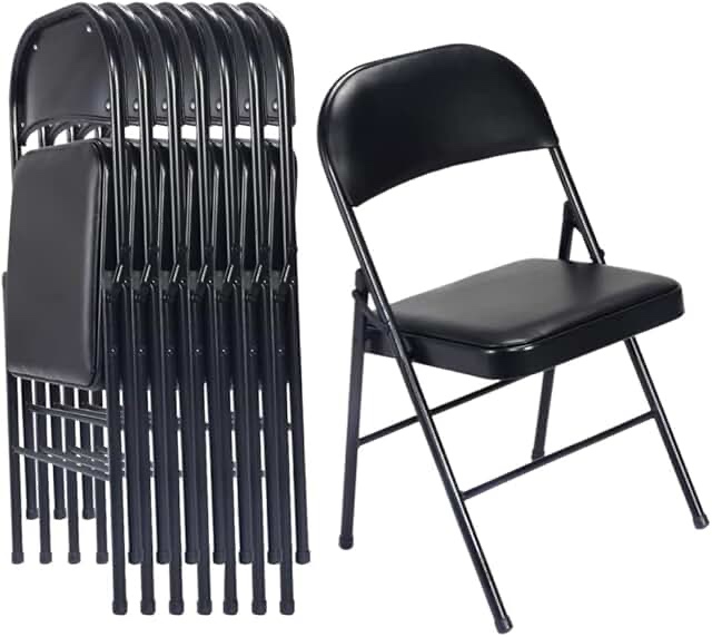 simpli-magic 6 pack black padded folding chairs with cushion – durable metal foldable chairs for for indoor outdoor weddings, parties, backyard & office events