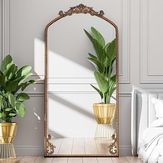 Gold Arched Full Length Mirror 71"×32", Large Traditional Vintage Baroque Inspired Floor Mirror, Ornate Antiqued Bronze Mirror for Wall, Living Room/Bedroom/Hallway/Home Decor
