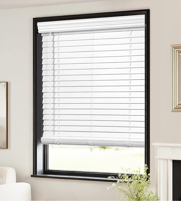 LazBlinds 2-inch Cordless Faux Wood Blinds 70” Wide, Room Darkening Horizontal Window Blinds, Inside Mount Blinds for Windows