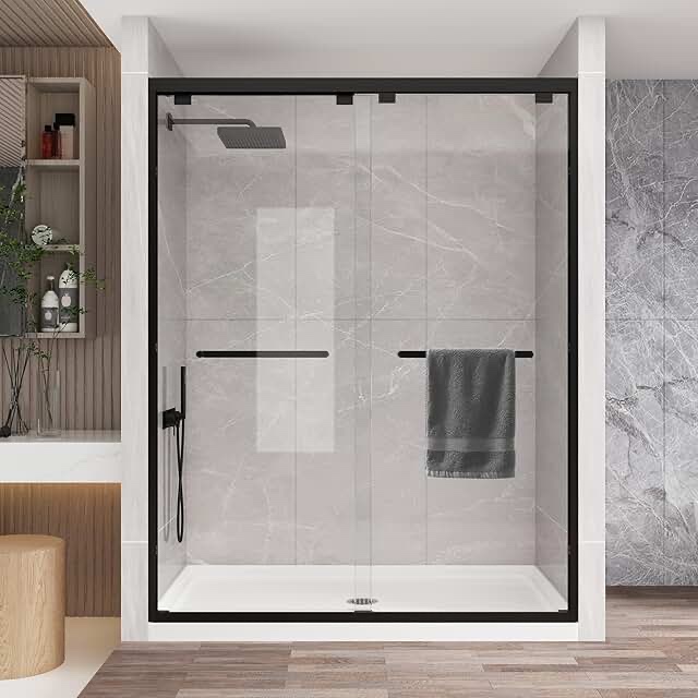 shower door double sliding glass shower door 60” x76”.1/4 inch clear sgcc tempered glass sliding doors, bathroom shower glass doors with explosion-proof film
