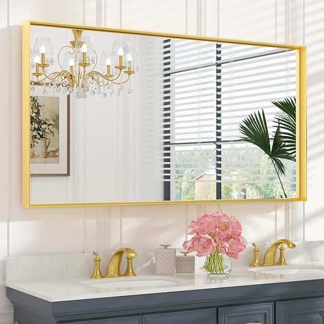 bathroom mirror, 46”x90” inch large wall mirror for bathroom wall mounted gold rectangle mirrors