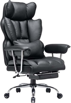 Gzagdecr Big and Tall Office Chair 400lbs Wide Seat,High Back Gaming Chair with Foot Rest, Ergonomic Reclining Executive Office Chairs Lumbar Support, Leather Computer Chair Adjustable Arm(Black)