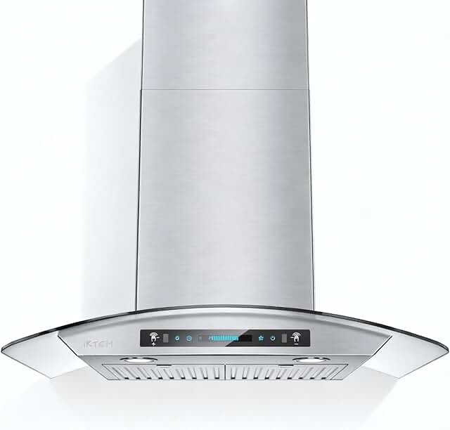 IKTCH 30 inch Wall Mount Range Hood Tempered Glass 900 CFM, Ducted Kitchen Vent Hood Stainless Steel, 4-Speed Gesture, Touch & Remote Control, with 2 Baffle Filters and LED Lights (IKP03-30)