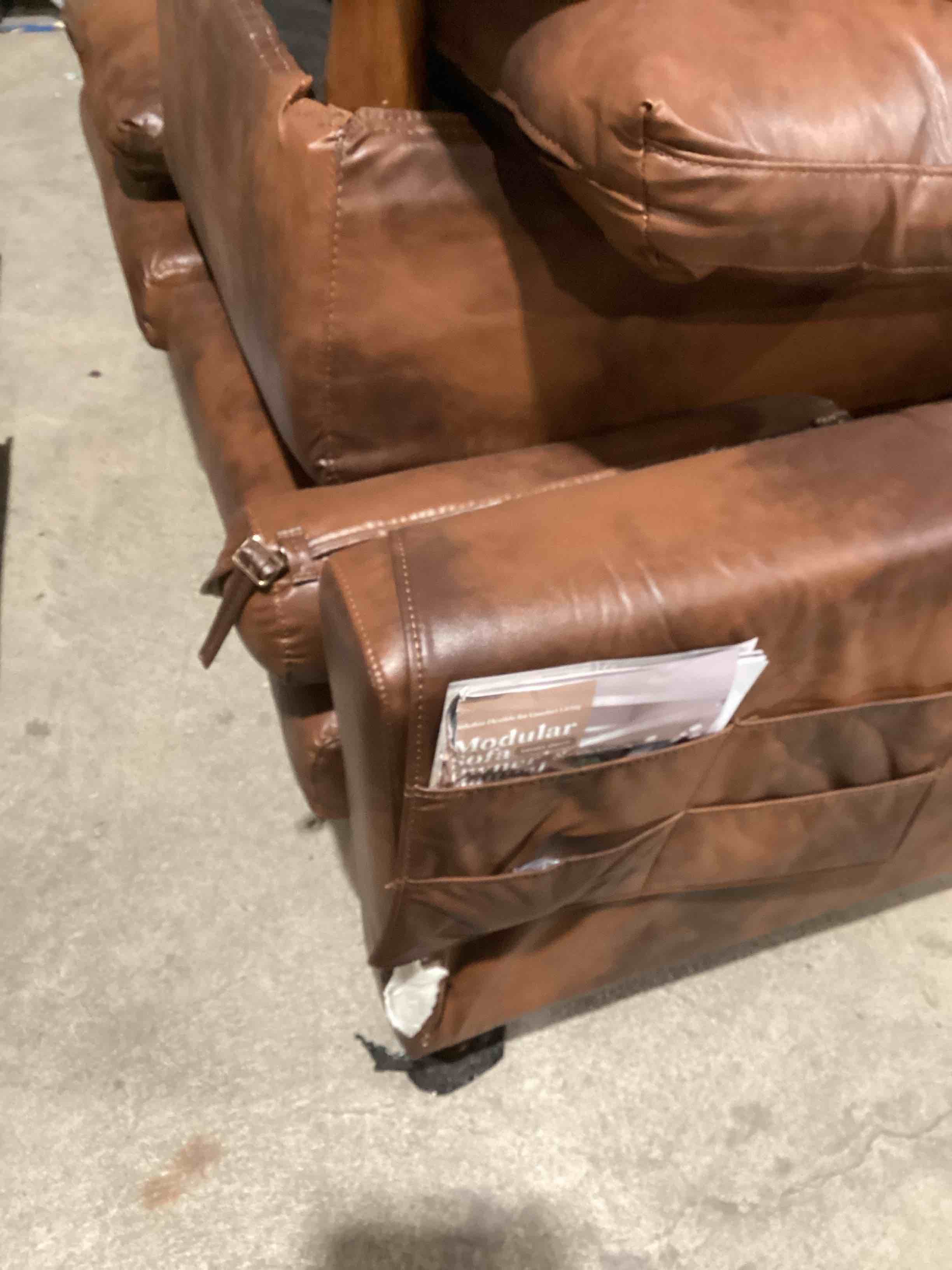 Condition photo showing Preview For Condition for Vesgantti 100" PU Faux Leather Sofa with Movable Ottoman, 3 Seater L Shaped Leather Sectional Couch with Side Pocket, Comfy Mid Century Modern Modular Couch for Living Room, Apartment, Cocoa