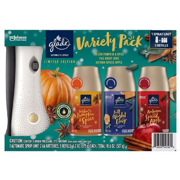 Glade Automatic Spray Air Freshener, 1 Holder +3 Refills, Mixed Fall Scents