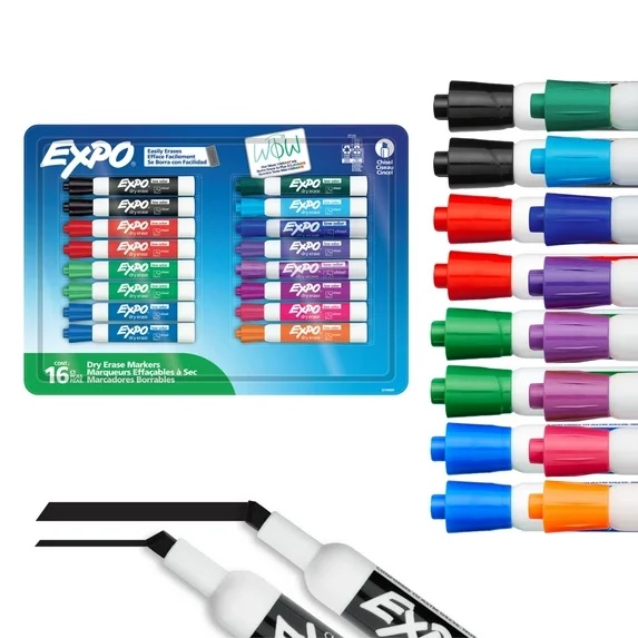 EXPO Dry Erase Markers, Chisel Tip, Assorted Colors, 16 Count