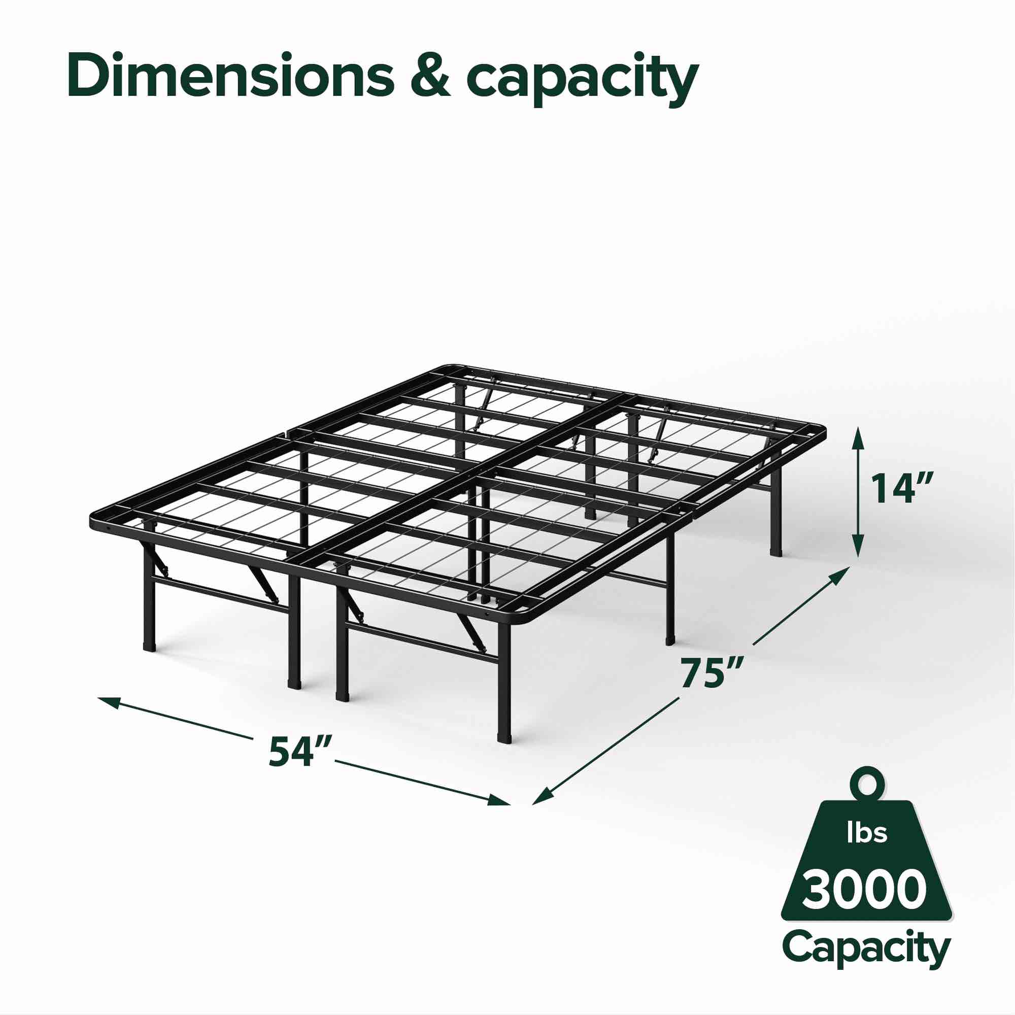 Zinus 14" Metal Smartbase Heavy-Duty Bed Frame Foundation, Adult, Full