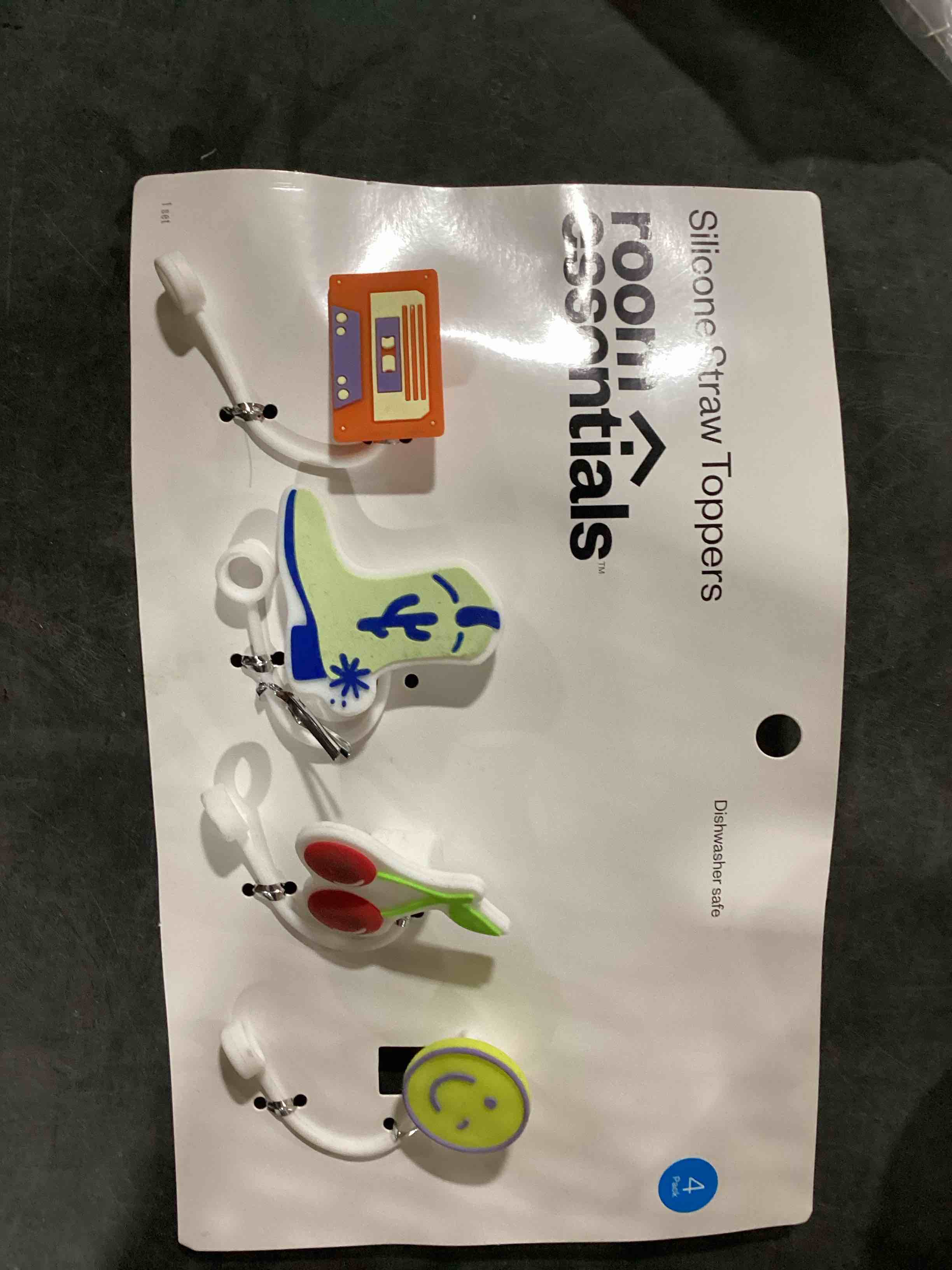 4pk Tape/Boot/Cherry/Smile Straw Covers - Room Essentials™: Silicone Drinkware Accessories, Dishwasher-Safe, All Ages