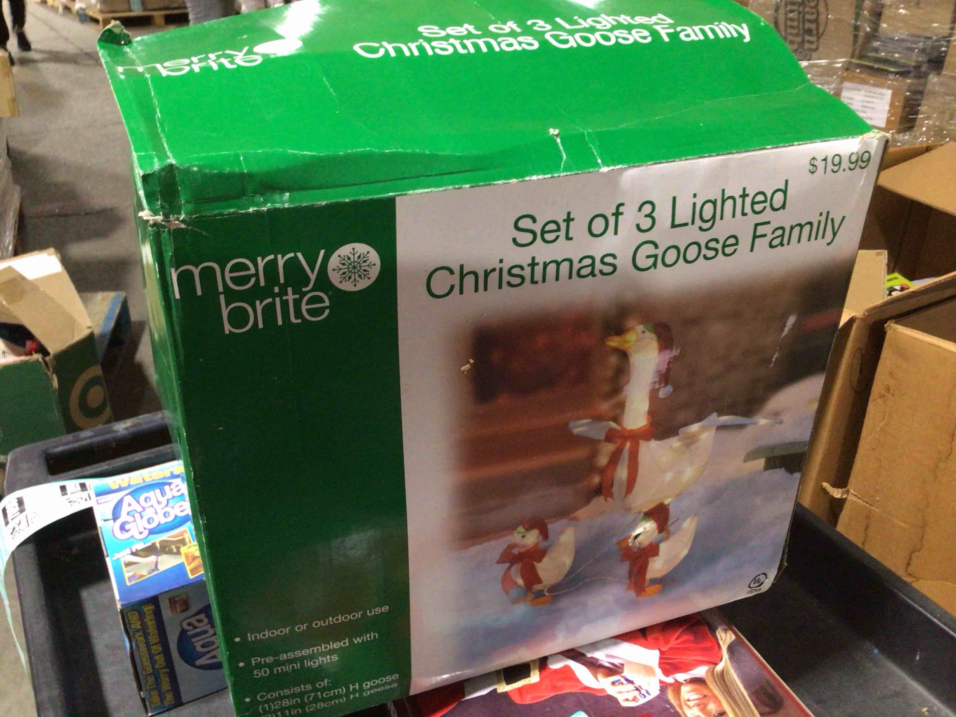 Set of three lighted Christmas goose family