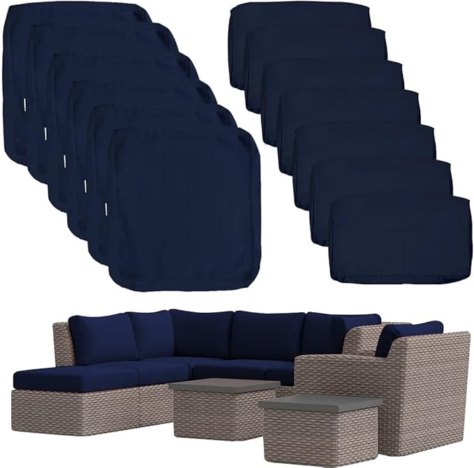 13 Pack Outdoor Seat and Back Cushions Replacement Covers Fit for 8 Pieces 6-Seater Wicker Rattan Patio Furniture Conversation Set Sectional Couch Chairs,Navy-Include Cover Only