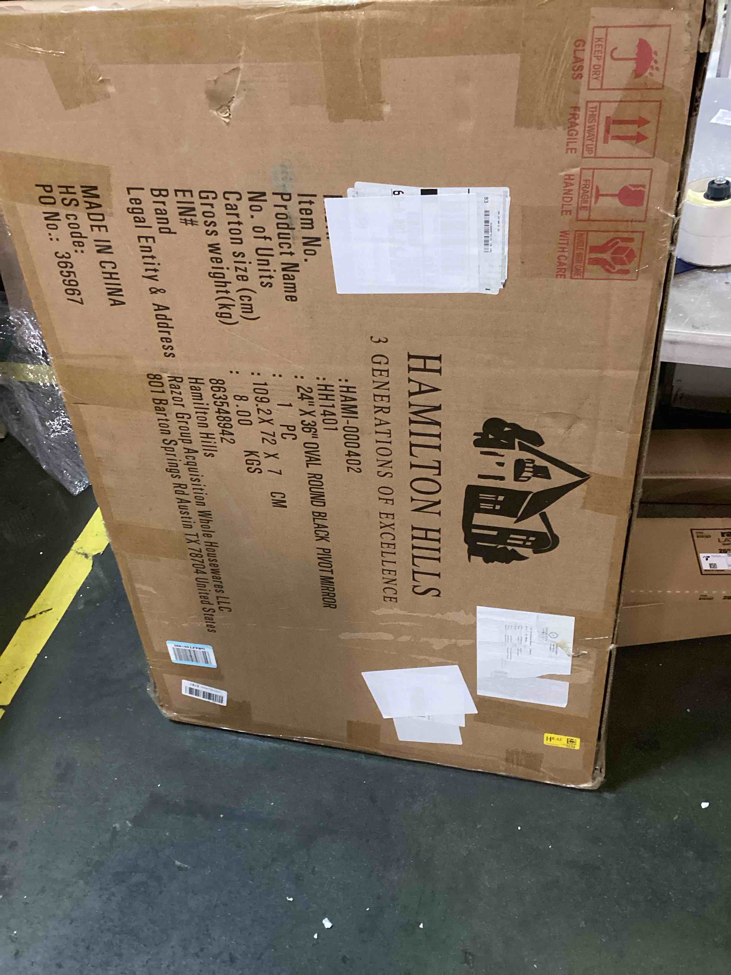 Condition photo showing Brand New for Hamilton Hills 24x36 inch Frameless Oval Pivot Wall Mirror with Polished Chrome Rounded Wall Brackets | Large Circular Tilt & Pivoting Bathroom Mirror | Bedroom, Farmhouse Hanging Wall-Mounted Vanity 24" x 36" Oval Black