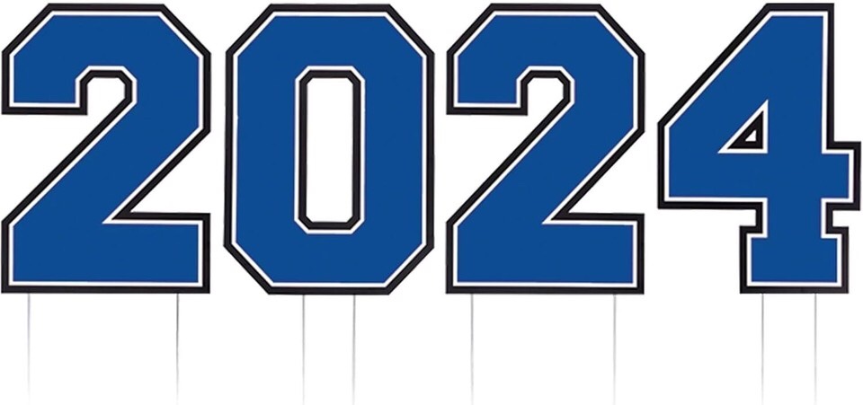 Giant "2024" Yard Stake Sign - 26.5" in ( 67,3CM) (1 Set) - Durable color blue with white 