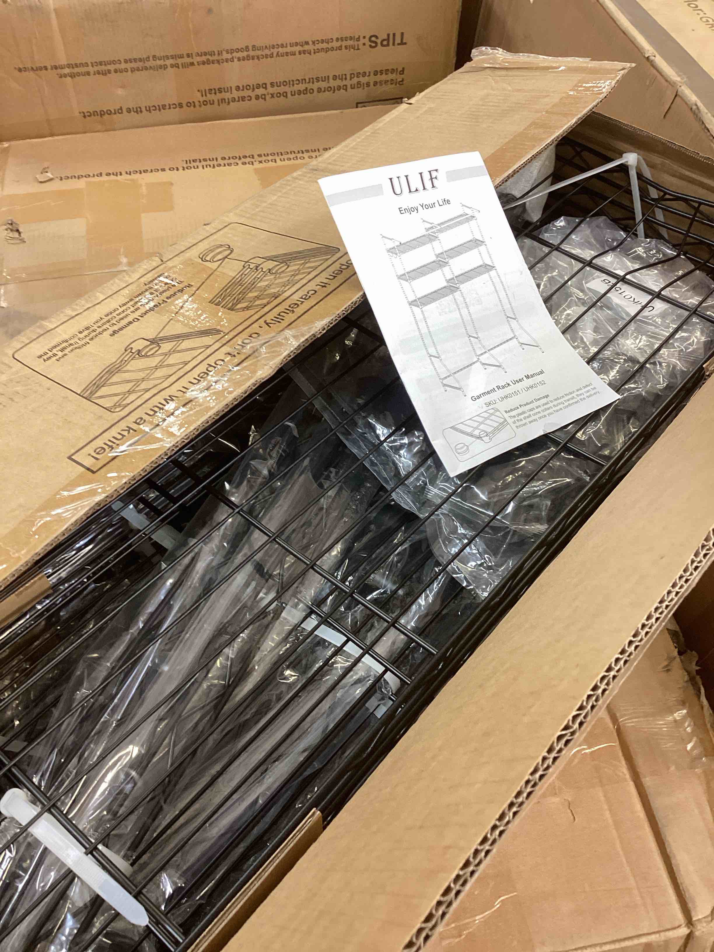 Condition photo showing Good Condition for ulifhome u15 over washer and dryer storage shelves, laundry above washer dryer storage rack space saver, 6-tier wire shelf with 4 hooks for organization, 63.4"w x 17.3"d x 76.4"h, holds 568lbs, black