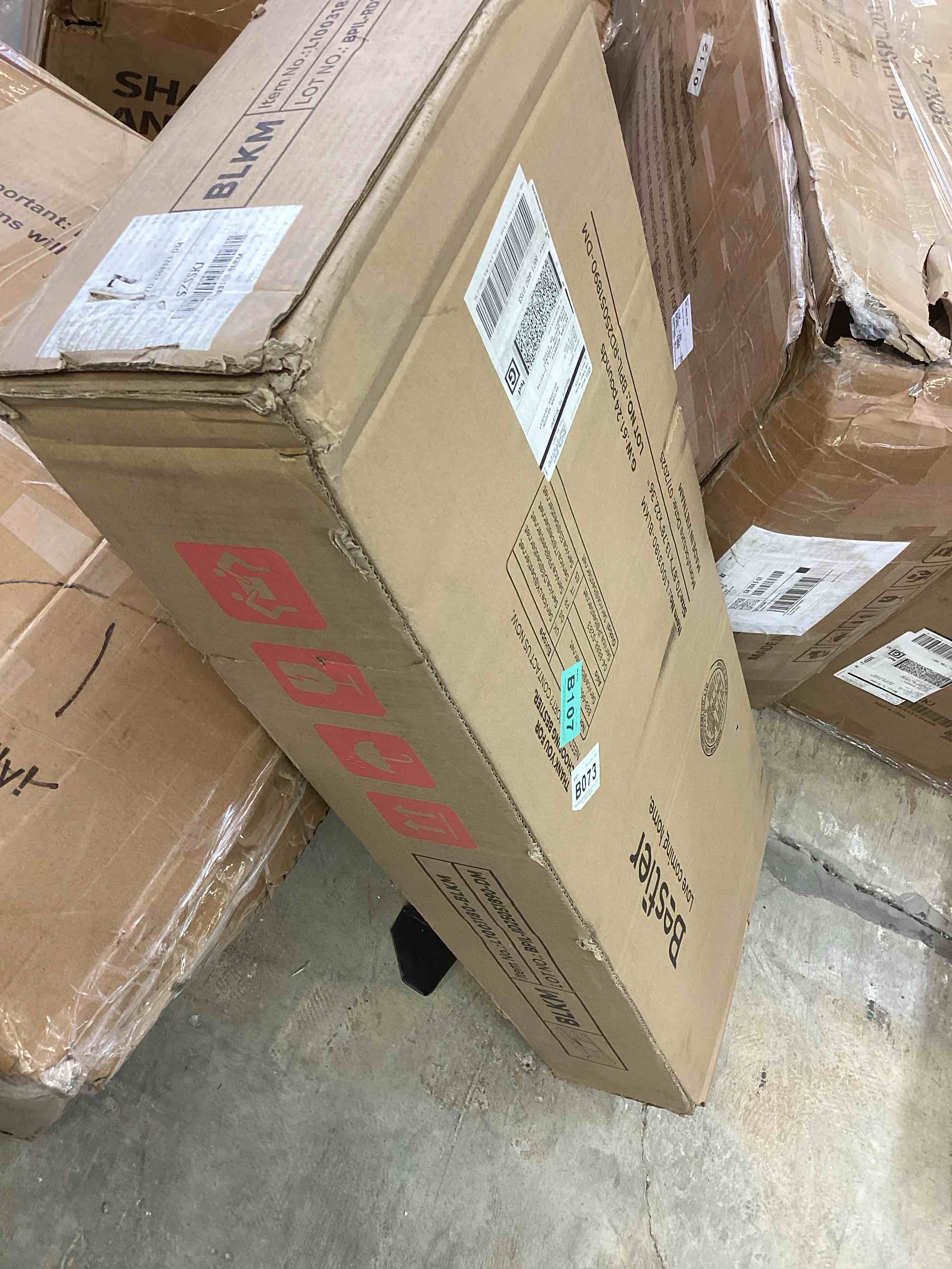 Condition photo showing New/Like New for bestier 71 in. modern led tv stand in marbel black with open storage and adjustable shelves