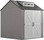  resin outdoor storage shed with floor (7 x 7 ft) weather resistant gray organization for home/backyard/garden tools/lawn mower/bike storage/pool supplies (similar style)(incomplete only box 2 and 3 of 6)