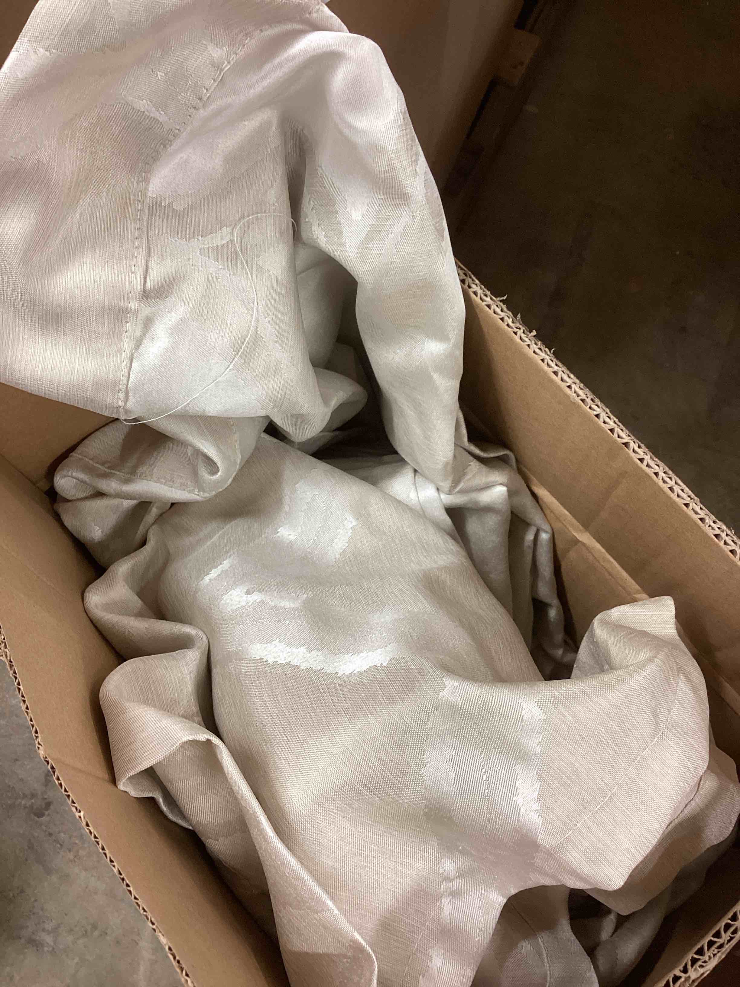 Condition photo showing As Is for borach semi sheer curtain pair (set of 2) by wade logan® curtain color: linen | size per panel: 54" w x 84" h