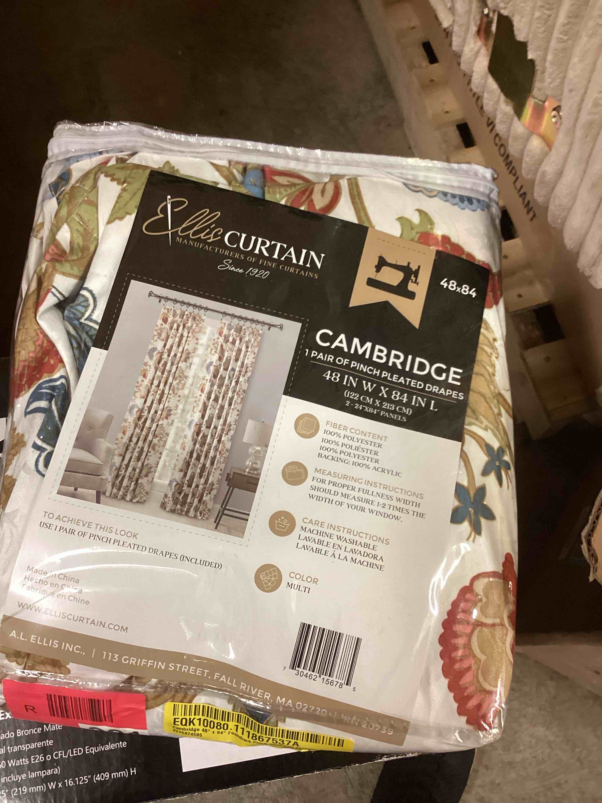 Condition photo showing Good Condition for ellis cambridge lined jacquard pinch pleat jacobean floral print multicolor drapery 2-piece curtain panels  48w x 84l