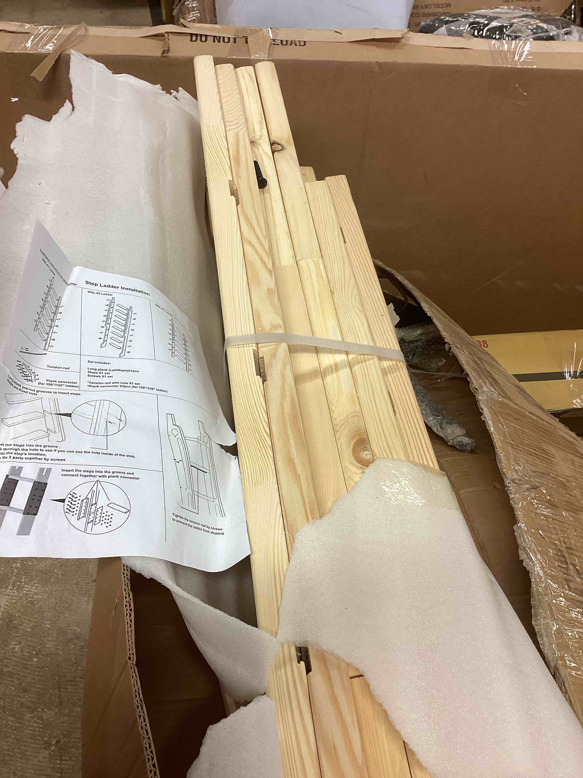 Condition photo showing Good Condition for diyhd unfinished rolling library wooden step ladder with glab handle (missing hardware)