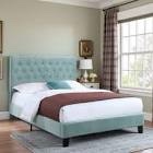 king bed frame upholstered platform bed, light blue (incomplete headboard only) (model similar from stock photo)