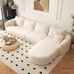 111" l shaped modern modular sectional curved sofa, minimalist style comfy cloud couch for living room apartment, no assembly required boneless couches (incomplete one box only)
