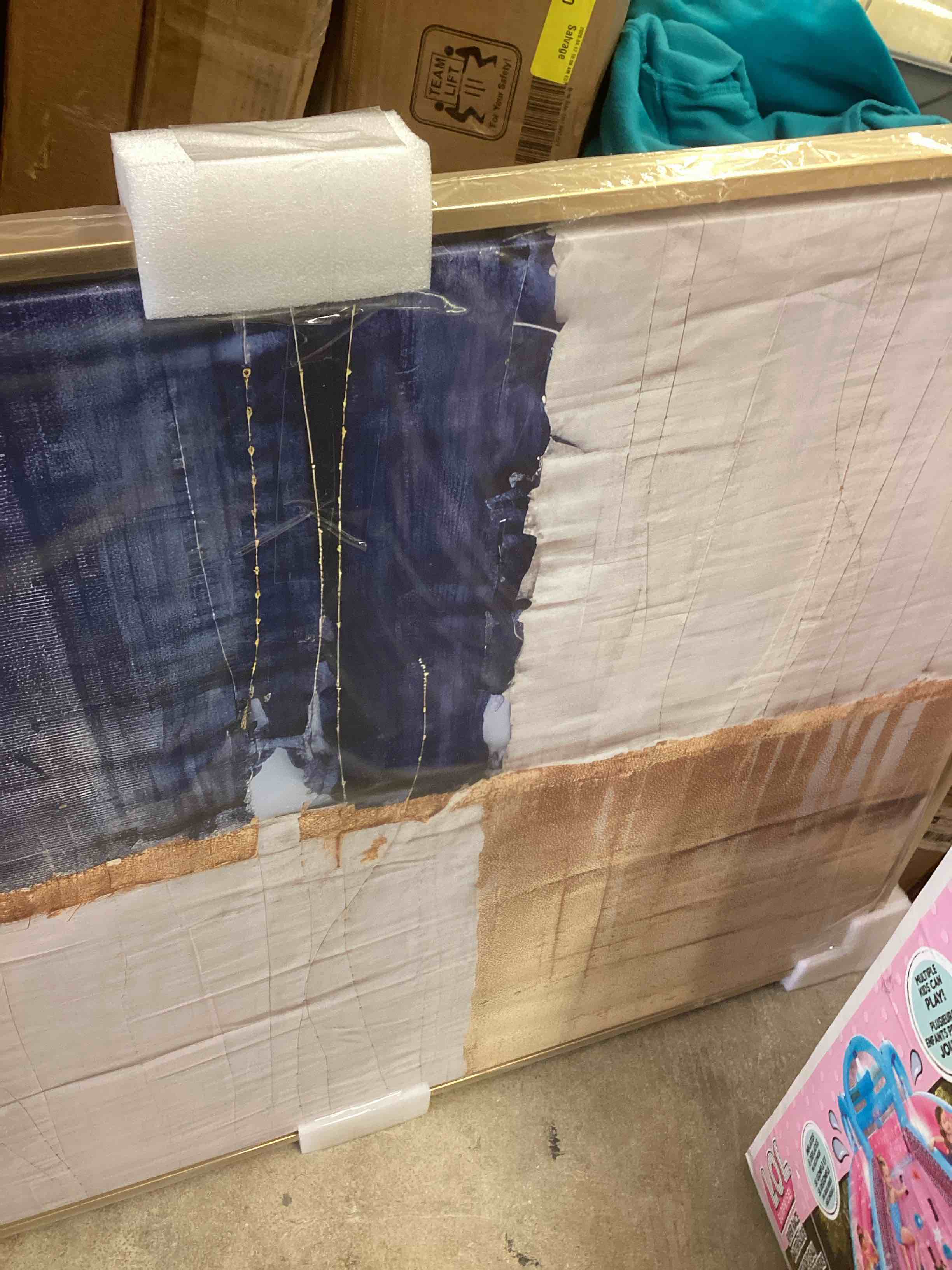 Condition photo showing New/Like New for a touch of gold and kings blue - abstract painting wall art 34” x 44”