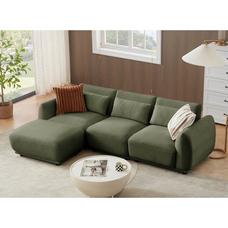 ballyrobert 4 - piece upholstered sectional teddy wool modern sectional sofa 3 seat l shaped convertible modular sectional sofa with reversible ottoman (incomplete one box only)
