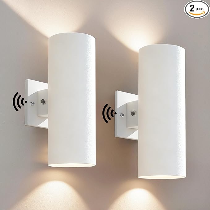 12 black cylinder dusk to dawn integrated Led hardwired outdoor , white