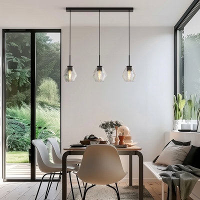 Temesoal 3 light kitchen island linear pendant with glass accents