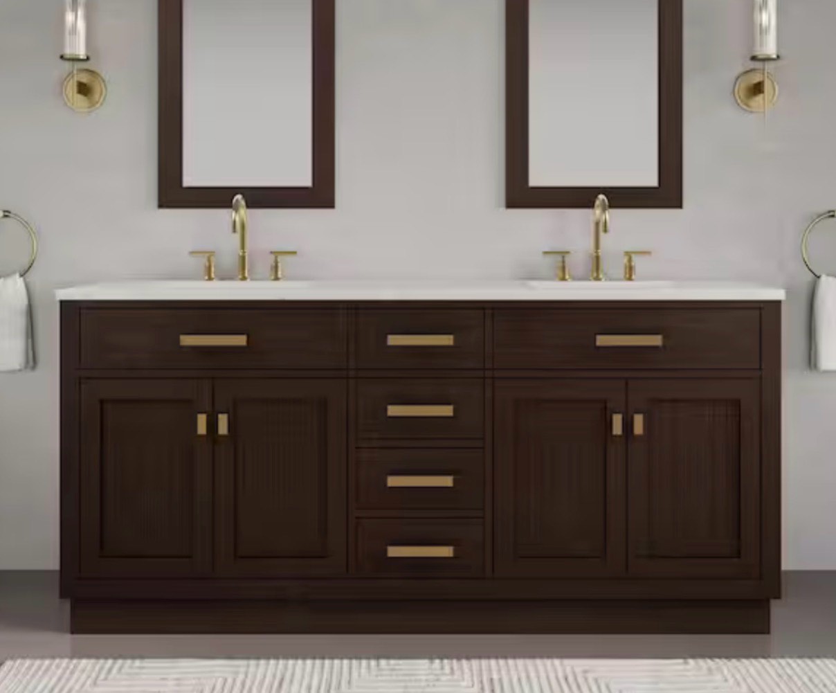 Chestnut 72 in.W x 21.5 in.D x 34.2 in.H Double Sink Bath Vanity in Brown Oak with Carrara White Marble (contains only the sink, box 1 of 2 only) 