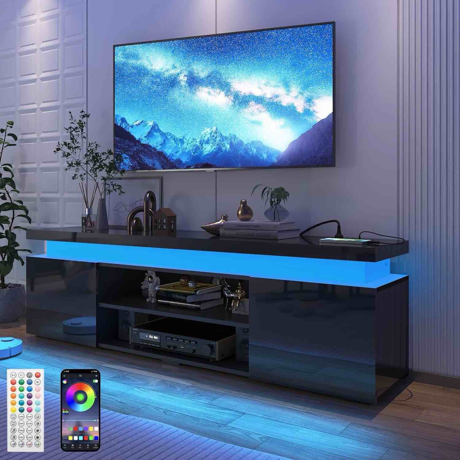 66"/75" Modern High Gloss LED TV Stand, Entertainment Center for 75"/85" TV (similar, incomplete) 