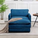 Upholstered corduroy armchair with ottoman, (similar) 