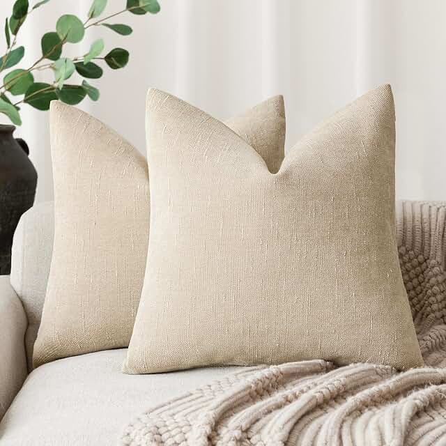 foindtower pack of 2 soft textured throw decorative pillow covers square accent solid cushion cover cozy neutral farmhouse pillow case for couch sofa bedroom living room 20x20 inch, beige (only cover) 