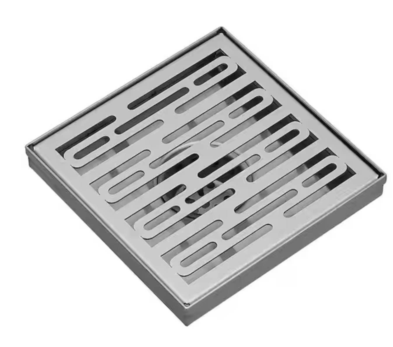6 in. square stainless steel shower drain with slot pattern drain cover in brushed nickel