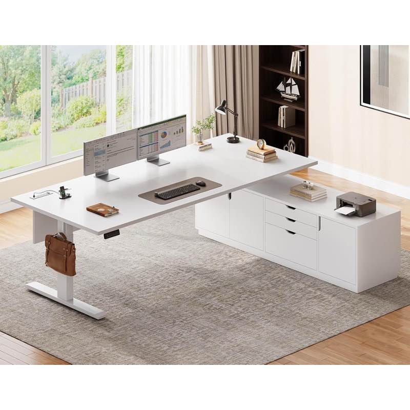 executive l shaped electric standing desk, 71" x 55.1" height adjustable executive desk by ebern designs (incomplete only box a )