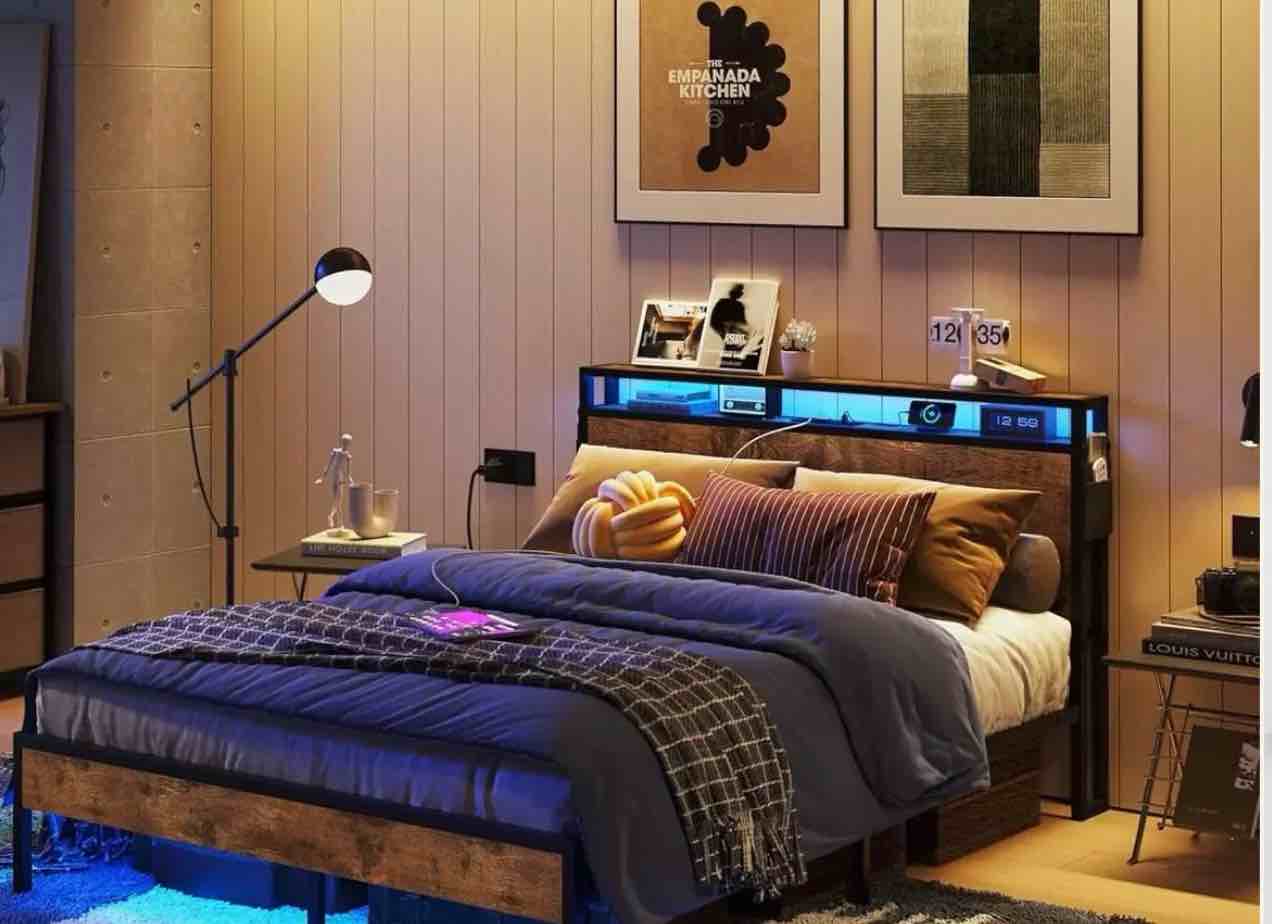 Bestier Queen Size LED Bed Frame with Headboard (similar) 