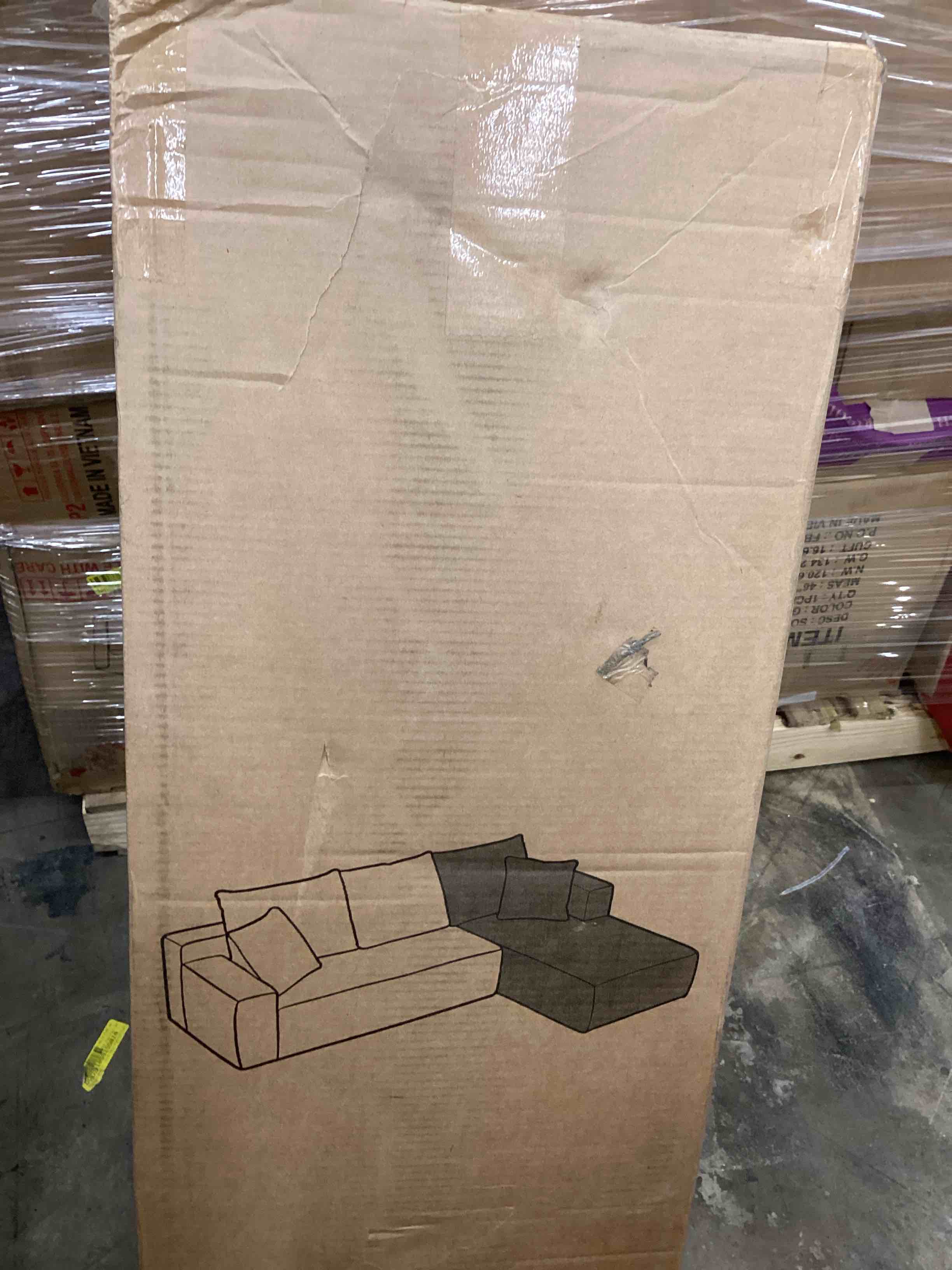 Condition photo showing Good Condition for compressed sofa modern memory foam with movable ottoman, corduroy fabric (incomplete chaise only)