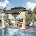 COVERONICS 11FT x 13FT Outdoor Wood Gazebo - Patio Wooden Gazebo with Galvanized Steel Hardtop, Heavy-Duty Double Roof Gazebos with Netting & Curtains for Garden, Poolside, Deck, Backyard (incomplete 1 box of 5 only)