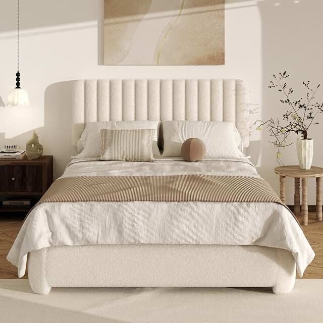 faux leather Queen bed ,beige (model different from stock photo)