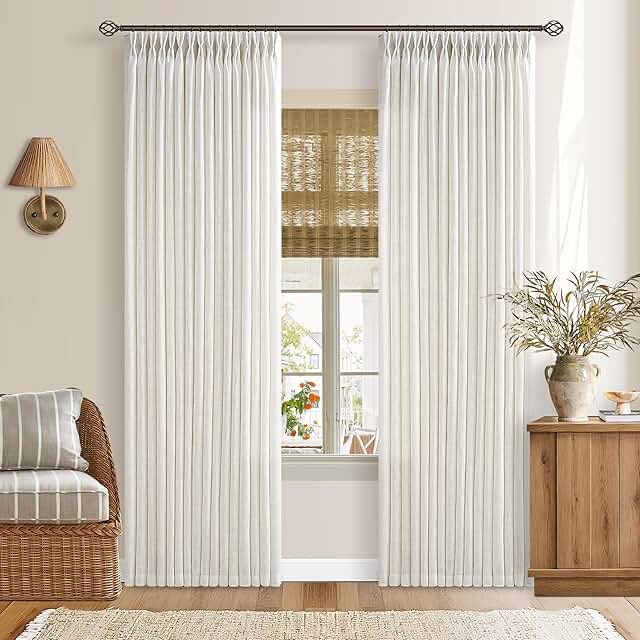 twodrapes pinch pleated linen curtains 50” x 90”,  (pair)