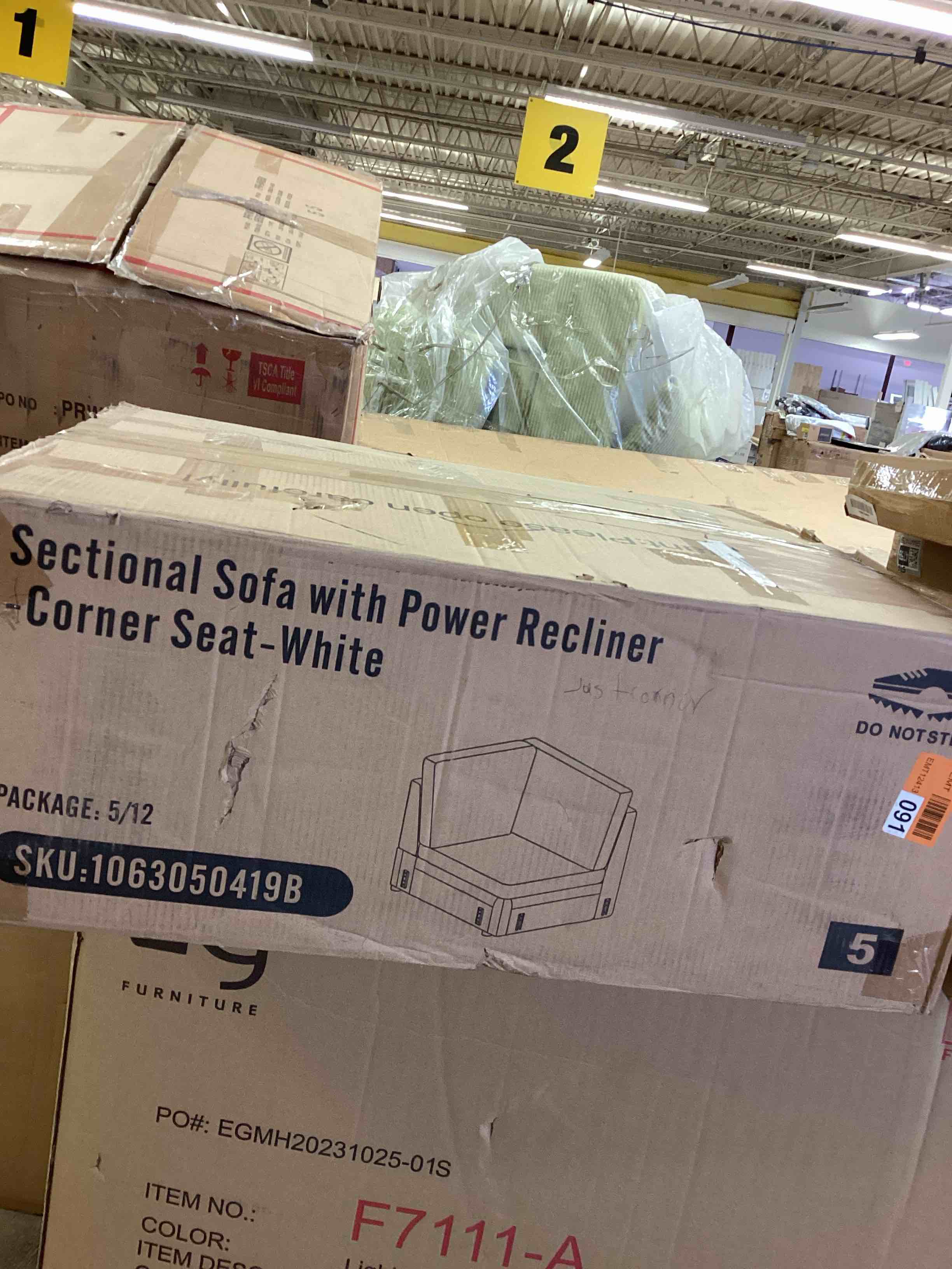 Condition photo showing As Is for sectional sofa with power recliner,(incomplete, just  corner seat- white)