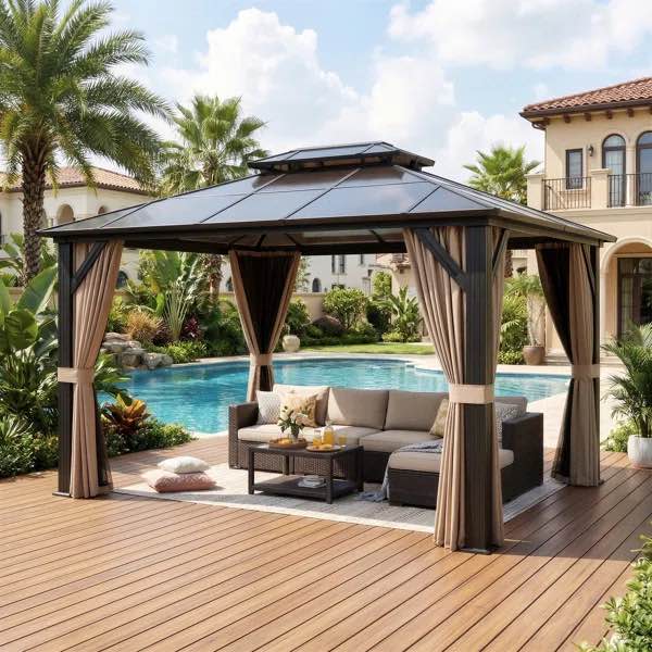 Hardtop Gazebo with Aluminum Frame and Dual-Layered Ventilation Roof By Polar Aurora Size: 12 Ft. W x 10 Ft. D (INCOMPLETE ONLY BOX #1 of 2) 