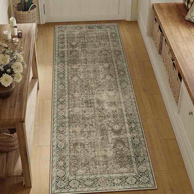 PureCozy Light Brown 2x5 Vintage Area Rug Hallway Indoor Kitchen Washable Living Room Carpet Tribal Distressed Rug Retro Accent Throw Rug for Office Dining Room Bathroom Faux Wool